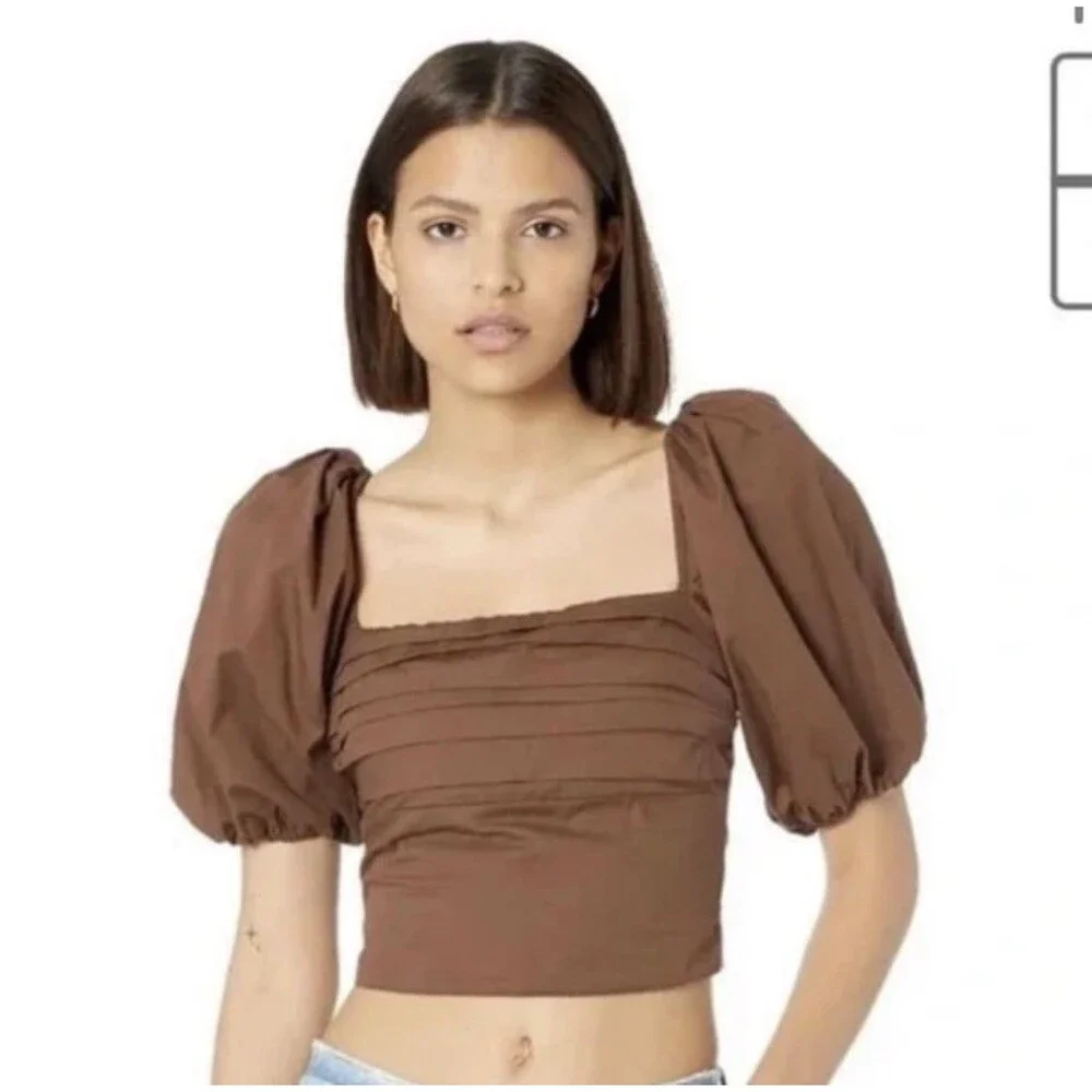 Abercrombie&Fitch Puff Sleeve Smocked Back Crop Top Brown XS Renaissance Cottage